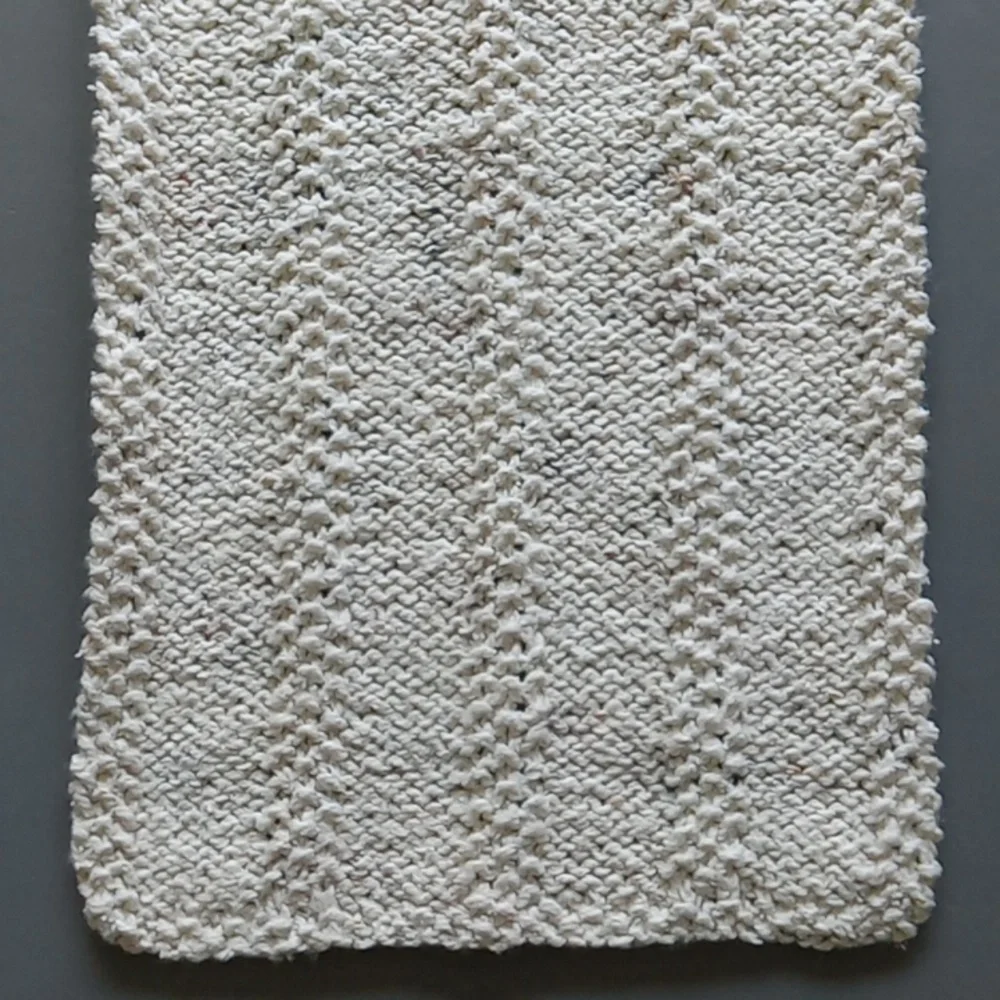 Hand Crafted Hand Knit Oatmeal Textured Stripe Cotton Blend Hand Towel